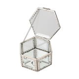 Glass Jewellery Box Silver Hex with Clear Glass (7 x 12 x 10.5cm)