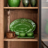 French Country Dragonfly Stoneware Green Oval Platter Large