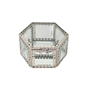 Glass Jewellery Box Silver Hex with Clear Glass (7 x 12 x 10.5cm)