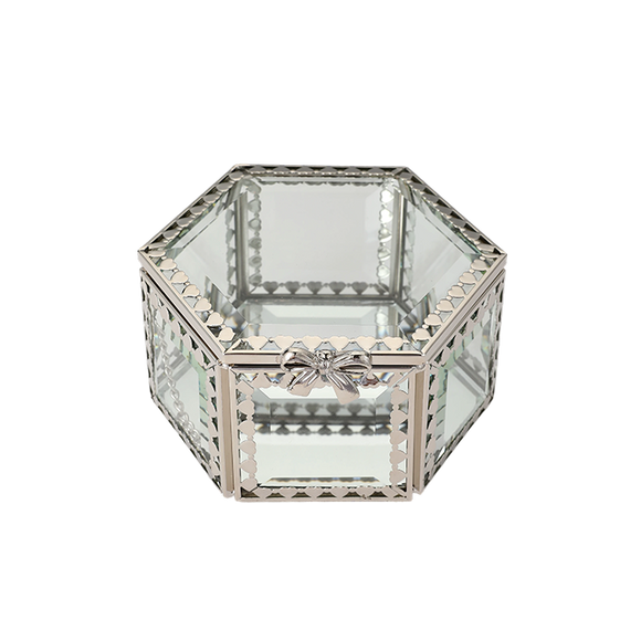Glass Jewellery Box Silver Hex with Clear Glass (7 x 12 x 10.5cm)