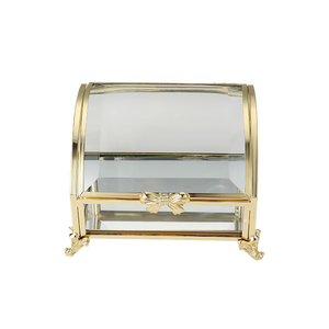 Glass Jewellery Box Gold Curved with Clear Glass (6 x 10 x 7.7 cm)