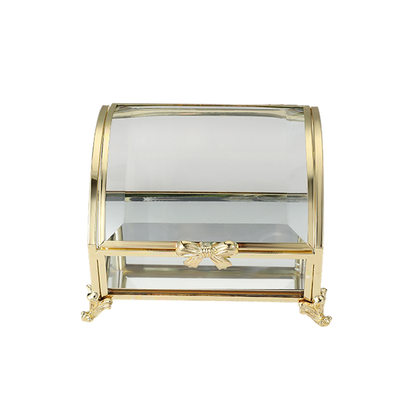 Glass Jewellery Box Gold Curved with Clear Glass (6 x 10 x 7.7 cm)