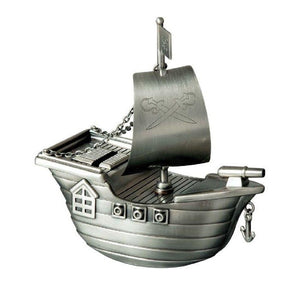 Money Box Jolly Roger Pirate Ship in Pewter Finish