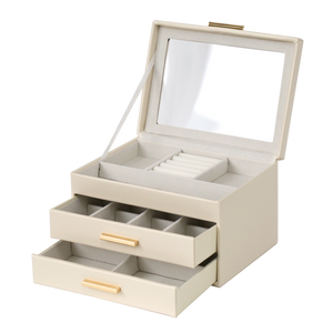 Jewellery Box PVC Champagne Leather 2 Draw