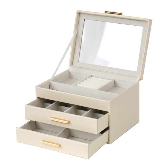 Jewellery Box PVC Champagne Leather 2 Draw