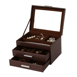 Jewellery Box PVC Brown Leather with 2 Draws