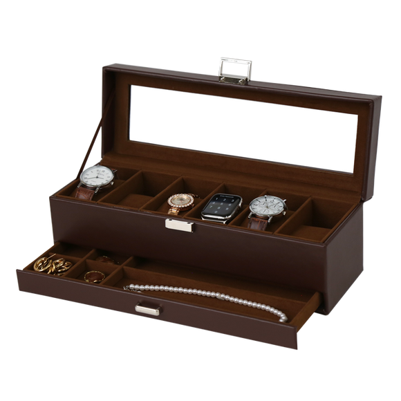 Watch Box Brown PVC Leather 6 Watch
