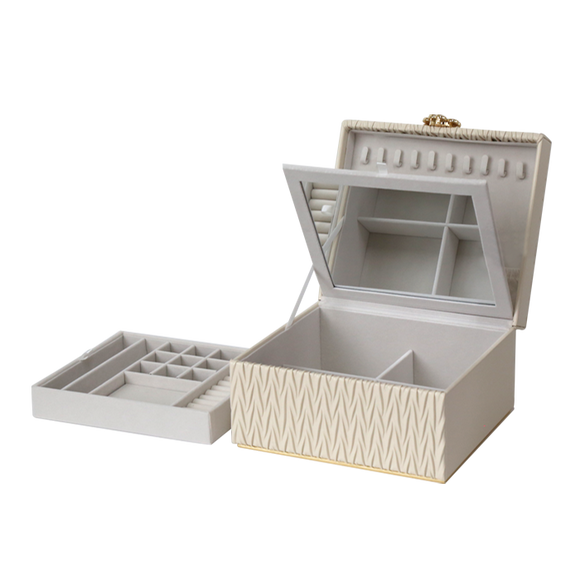 Jewellery Box PVC Champagne Leather Wrinkled with Lift Out Tray