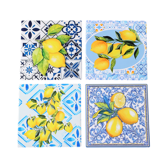 Coasters with Lemon Design - Set of 4 Square