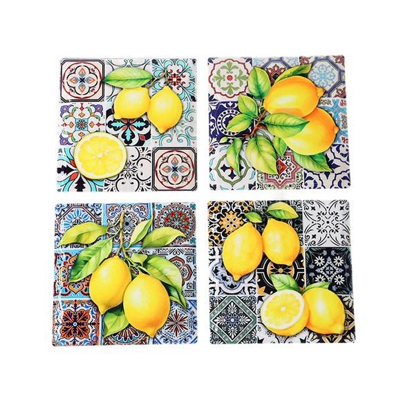 Coasters with Lemon Design - Set of 4 Square