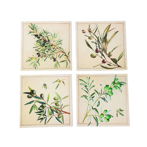 Coasters with Olive Design - Set of 4 Square