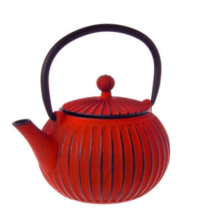 Cast Iron Ribbed Red Teapot 500ml