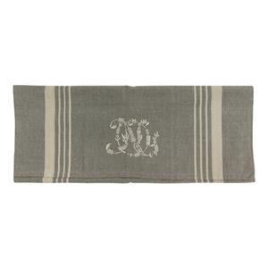 French Country Pale Grey Natural Linen Stripe Monogram Tea Towel