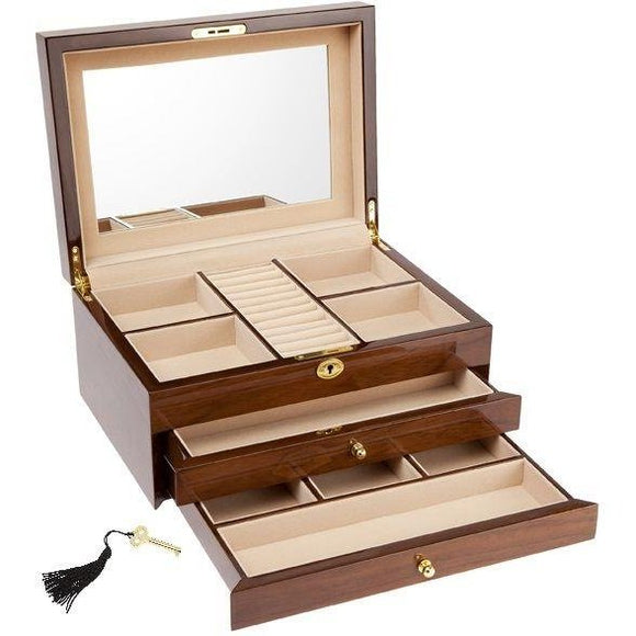 Jewellery Box in Walnut VNR 14' with 2 Draws - 38X25.5X16.5CM