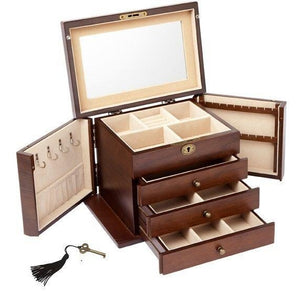 Jewellery Box in Matt Walnut VNR with 4 Draws - 28.5X19.5X20CM