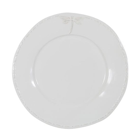 French Country Dragonfly Stoneware White Dinner Plate