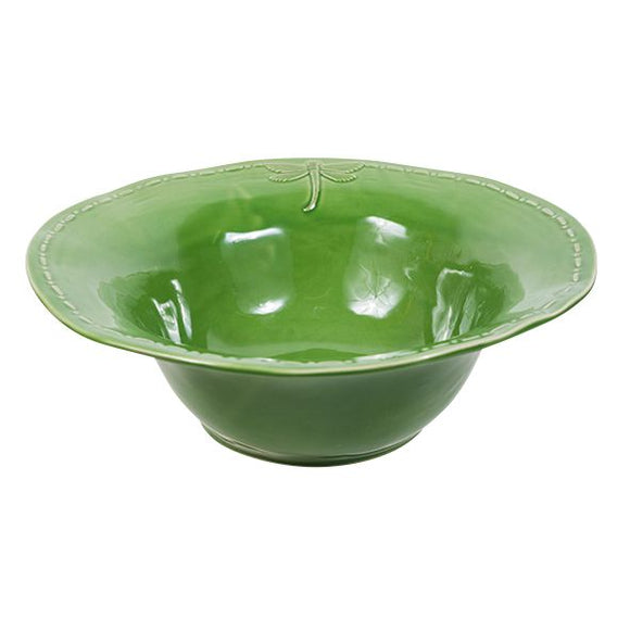 French Country Dragonfly Stoneware Green Salad Bowl Large