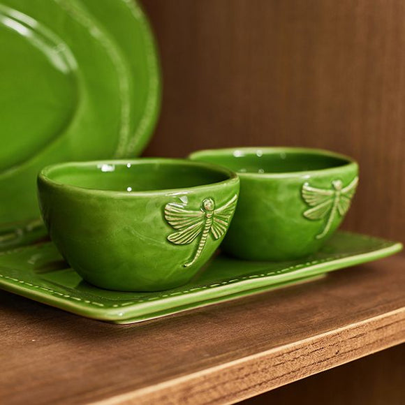 French Country Dragonfly Stoneware Green Condiment Set