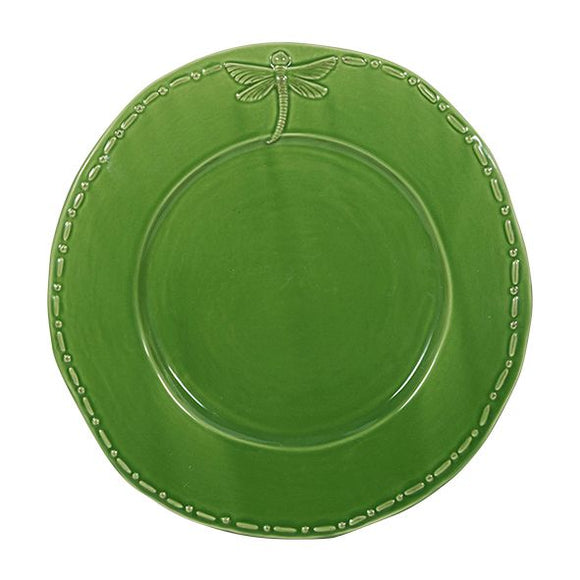 French Country Dragonfly Stoneware Green Dinner Plate