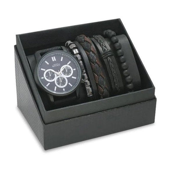 Men's Republic Watch set with 4 Bracelets - Black