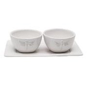 French Country Dragonfly Stoneware White Condiment Set