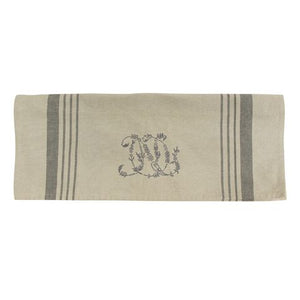 French Country Natural Linen Pale Grey Monogram Tea Towel