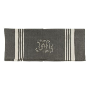 French Country Charcoal with White Stripe Monogram Tea Towel