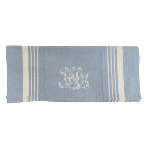 French Country Blue With White Stripe Monogram Tea Towel